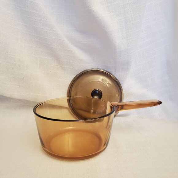 Vintage Vision Corning France 1.5 L Amber Glass Cookware Pot W/ Lid A217 - Picture 3 of 8